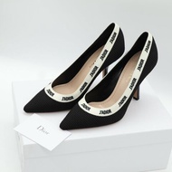 Dior 迪奧 J'Adior 黑色 羅紋刺繡緞帶  高跟鞋