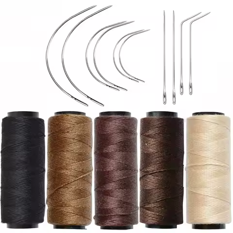 5pcs /1pcs Hair Weaving Threads with 10Pcs/5pcs C/J/I/ Shaped Needles Sewing Waxed Thread for Hand S