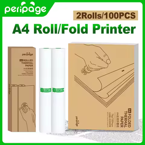 PeriPage 100 Pages Folded A4 Thermal Printer Paper for Long-lasting, 8.5 x 11 Inch for A40 Printer P