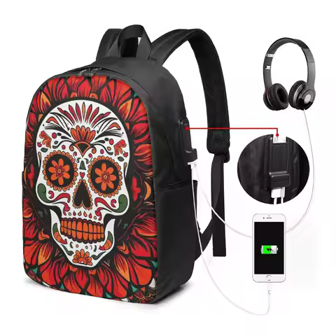 Mexican Skull Calavera Illustration Backpack Travel Notebook Bag Computer College Student School Bag