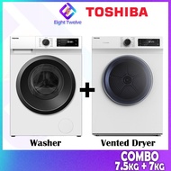 [Express Delivery] TOSHIBA Inverter Washer 7.5kg + Vented Dryer 7kg TW-BH85S2M (INVERTER) TDH80SEM