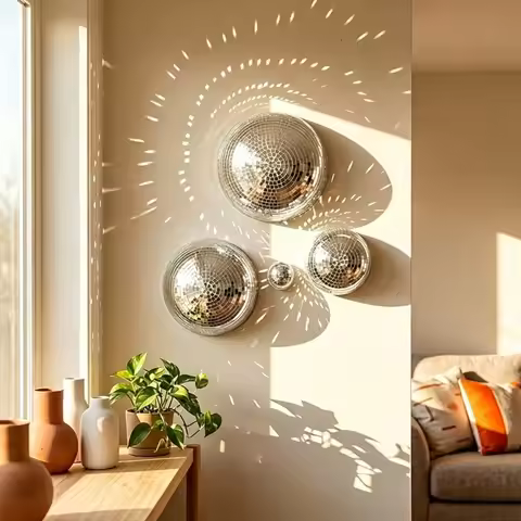 5Pcs Metallic Disco Ball Half Wall Decor Glittery Semicircle Mirror Disco Ball Wall Art Half-sphere 