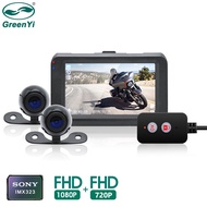 GreenYi Motorcycle DVR Dash Cam 1080P Full HD Front Rear View Waterproof Motorcycle Driving Recorder