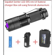 A set of 395 nm UV LED flashlight, battery charger Box, check aluminum forensic money