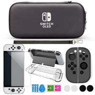 Switch Oled Accessories Kit Tempered Film Glass JoyCon Silicone Case Thumb Grip Caps PC Crystal Hard Cover Shell Pouch For Nintendo Switch OLED Accessories