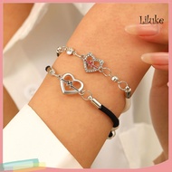 [LK] 2Pcs/Set Couple Bracelet Heart Electrocardiogram Design Adjustable Length Braided Bracelet Jewe