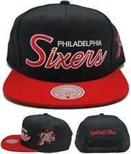 Mitchell & Ness Philadelphia 76ers New Retro Script Black Red Era Snapback Hat Cap, Black, One Size