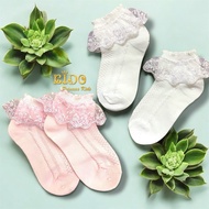 Children's Socks (With A Shop On Ratchada) S329 White Pink 2-Layer Lace Ankle