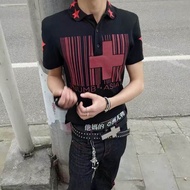 T American polo Trendy Short-Sleeved Brand Genuine Street Star Cross Shoulder Embroidery Men Summer 