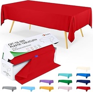Smiry 54 Inch x 300 Feet Disposable Table Cover Roll, Red Plastic Table Cloth in Cut-to-Size Box wit