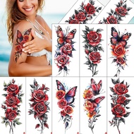Half-arm Waterproof Tattoo Sticker Red Colorful Flowers Butterfly Arm Tattoo Sticker