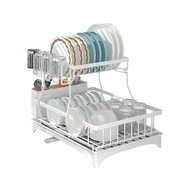 [In stock] Double-deck Kitchen Dish Drying Rack Water Receiving Tray Washing Holder Basket Plated De
