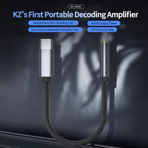 KZ AM01 Type-C to 3.5mm Audio Adapter Line 32bit/384kHz Hi-Fi DAC + IC Amplifier Dual Chip Earphone 
