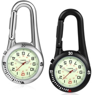 2 Pieces Clip on Quartz Watch Backpack Fob Belt Watch Glow in The Dark Unisex Pocket Watch with Whit