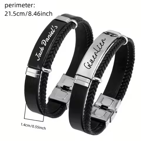 Custom engraved name braided rope stainless steel bracelet, personalised engraved text twisted rope 