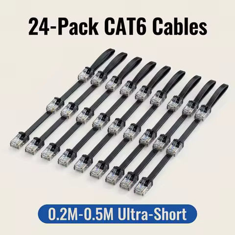 24 Pack Cat6 Ethernet Patch Cable Short Flat 1G Support Flexible for Patch Panel to Switch