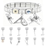 Elastic Charm Tools Pendant Wrenches Axes Rulers Electric Saws Italian Link fit 9mm Stainless Steel 