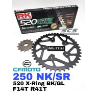 RK Chain Set CFMoto 250NK 250SR 520 KRX X-Ring Rivet Black Gold Mettal Sprocket 14T-41T Rantai Xring