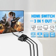 HDMI 2.1 Switch 8K Ultra HD 3x1 KVM Switch 1080P 240HZ 4K 120Hz 3 in 1 HDMI Switcher HDCP2.3 HDR10 Dolby Vision PS4 PS5 HDTV Xbox TV Laptop