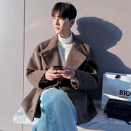 Korean Style Short Coat Woolen Coat Men Ruffian Handsome Coat Woolen Coat Stand Collar Windbreaker M