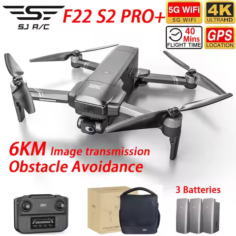 SJRC F22 S2 PRO+ Drone GPS 6KM 5G WIFI FPV 2 -Axis Gimbal EIS 4K HD Camera Obstacle Avoidance Smart 