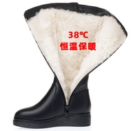 Mother Boots Women's Mid-Tube Boots Genuine Leather Flat Boots High-Tube Boots Fleece Snow Boots Fur