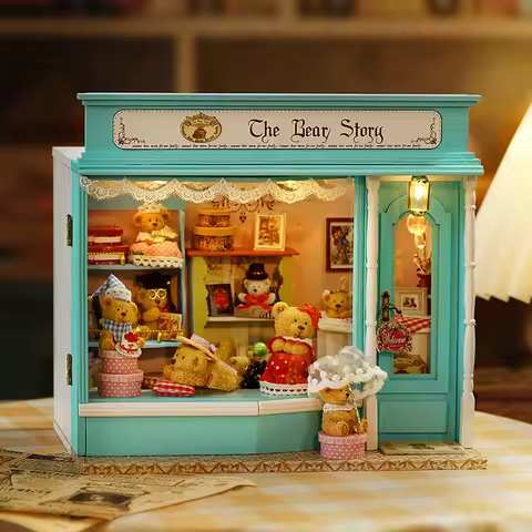 DIY Wooden Miniature Model Kit The Bear Story Store Casa Bookend Assembled Cake House Dollhouses Hom