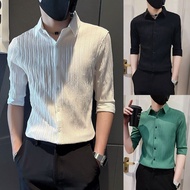 Mens Ice Silk Short Sleeve Shirt Slim Korean Style Half Sleeve Polo Shirt For Men New Style 2023 Hui