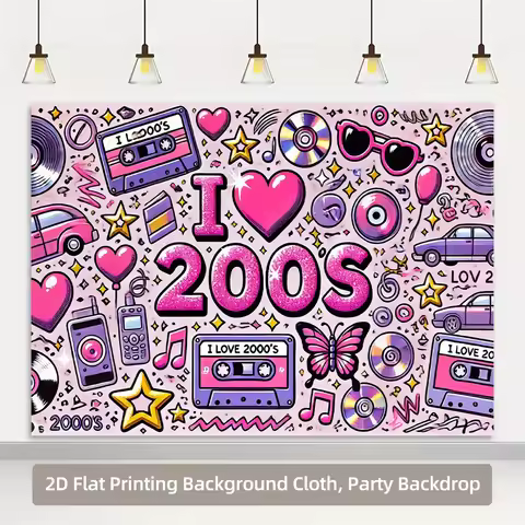 2D flat, 1pc retro 2000s nostalgic party background and cassette tape, event decoration, home decora