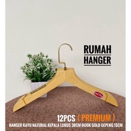 (12PCS 1 DOZEN/) WOODEN HANGER STRAIGHT HEADnatural 38CM FLAT GOLDHOOK 10CM