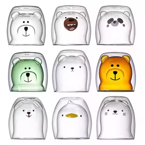 250ml Creative Cute Bear Double-layer Coffee Mug Double Glass Cup Animal Milk Glass Lady Cute Cat Du