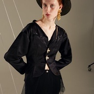 RIMLESS無邊 蝴蝶型結構黑色外套背後鏤空緞面流光感原創設計上衣