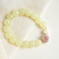 【春歸】精品天然和田玉黃口料大尺寸老型珠猛獁象牙鹽源瑪瑙手串