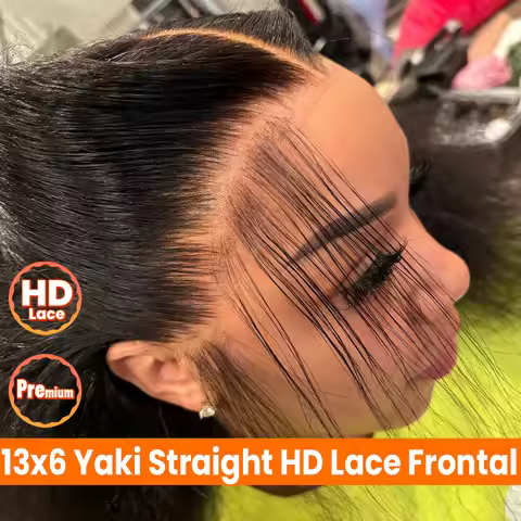 13x6 HD Lace Frontal Yaki Straight Human Hair Melts Skins Well 2x6/5x5 Yaki HD Lace Closure 150% Den