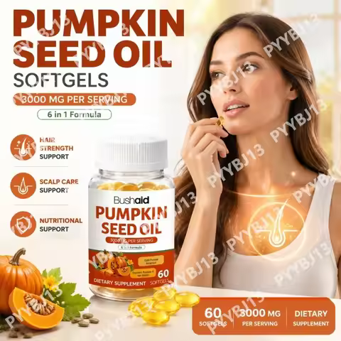 BushAid Pumpkin Seed Oil Softgels with Saw Palmetto Nettle Root, Biotin, Zinc and Vitamin D3, Daily 