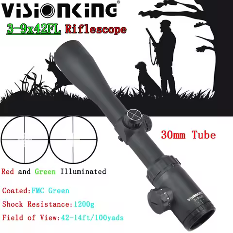 Visionking Original 3-9x42 Hunting Riflescope Wide View 1/8 MOA Mil-dot Illuminated Sniper Airsoft T