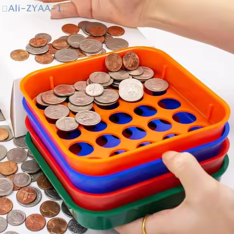 【ZYAA-1】1Set 4 Color-Coded Coin Sorting Trays, Colored Coin Sorter Trays And Coin Counter For Sortin