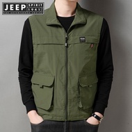 JEEP SPIRIT 1941 ESTD Spring Mens Vest Outwear Casual Standing Collar Outdoor Sports Quick Dry Vest