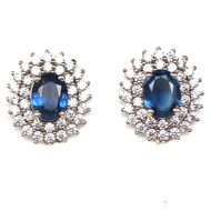 ต่างหูเงินแท้ 925 พลอยแท้ ไคยาไนต์(Kyanite) 6 x 8 mm. ล้อม เพชร-CZ ชุบทองคำขาว