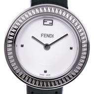 二手FENDI My Way 手錶 35000S，不銹鋼和皮革，瑞士製造，黑色石英機芯，模擬顯示，白色錶盤，女士款。