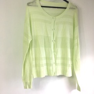 全場$25！螢光綠色鏤空薄長袖外套 冷氣外套 女裝 淺綠色針織開衫