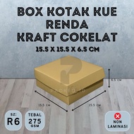 Cake Box (R6) Brown Kraft Lace size 15.5x15.5x6.5 cm Thickness 275gsm Fits Aqua Glass | Snack Box Ca