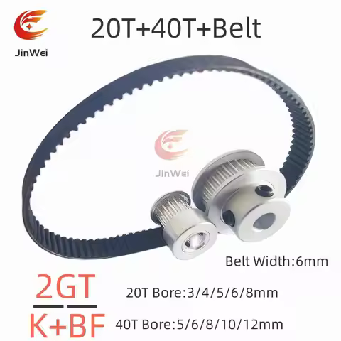 40T 20Teeth Belt Width 6mm 2GT Timing Belt Pulley Set Tensioning Wheel Bore 3~12mm Reduction 2:1 GT2