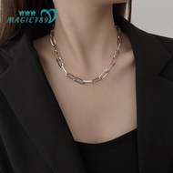 Magic789 Punk Metal Link Chain Necklace for Women Men Pub Club Party Jewelry Cool Hollow Geometric N