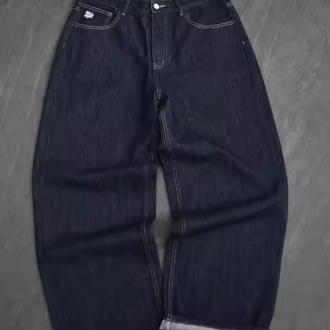 Fromszn Raw Loose Jeans Y2K Retro Personality Font Embroidery Black Jeans Hip Hop Harajuku Unisex Wa