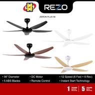 Rezo Ceiling Fan (56 Inch)(M.Black/M.White/D.Wood/L.Wood) DC Motor Remote Control 12-Speed Ceiling Fan ZERON PLUS 56