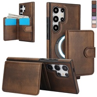 for Galaxy S25 Ultra Kickstand Case with Card Holder, 2 in 1 Detachable Leather Magsafe Wallet Case 