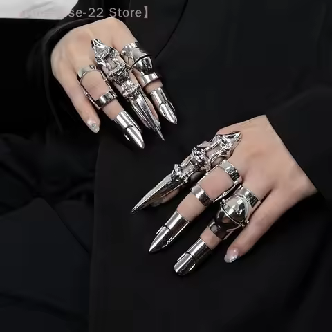 【MAX-22】Punk Metal Exoskeleton Index Finger Joint Bone Ring Gothic Rock Machinery Fingertip Ring Lon