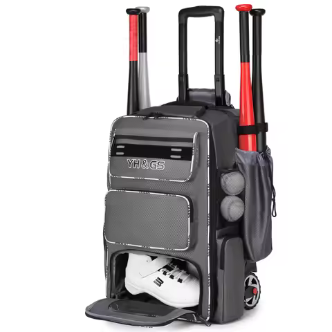 Rolling Baseball Bag Wheeled Softball Bag with Fence Hook for TBall Bat Equipment Lightweight Baseba
