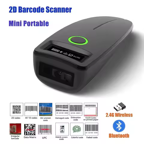 Mini Barcode Scanners USB Wired/Bluetooth/ 2.4G Wireless 1D 2D Scanner QR PDF417 EAN13 Data Matrix B